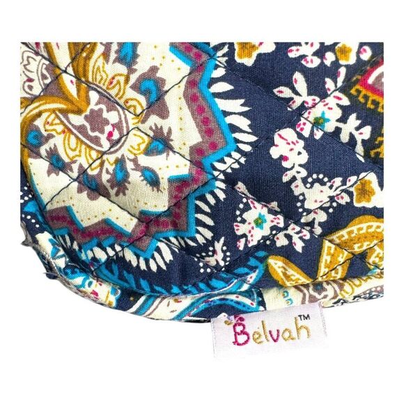 Belvah Paisley Print Crossbody Quilted Bag Purse Navy Blue Yellow Medium - Picture 9 of 11
